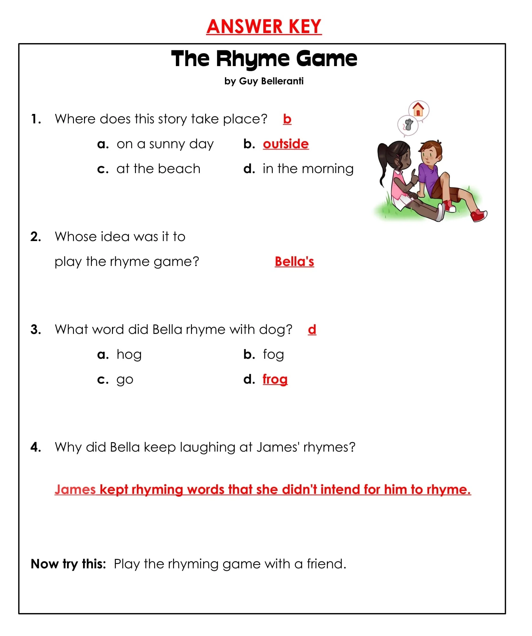 The Rhyme Game by Guy Belleranti Answer Key 1