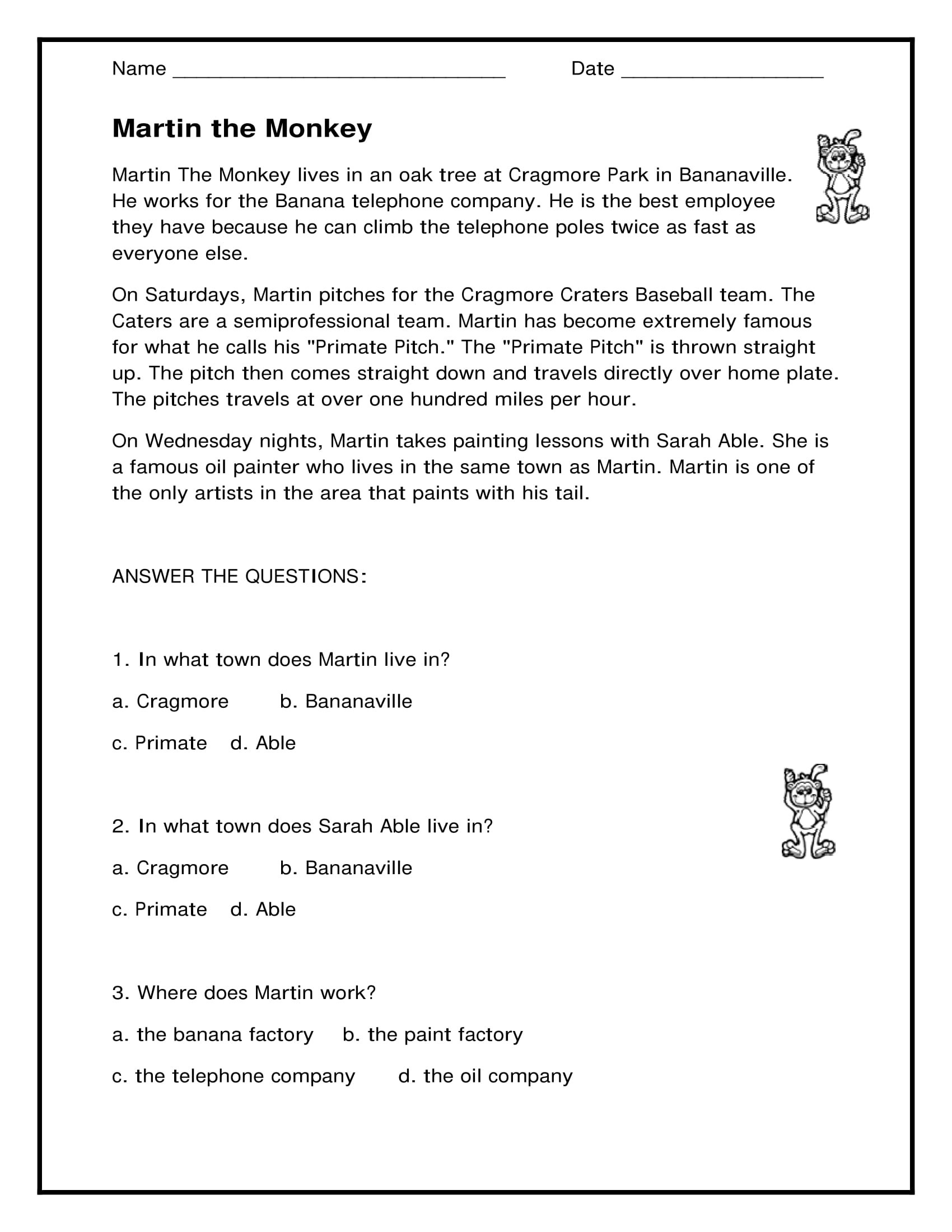 1st Grade Reading Comprehension Worksheets Printable PDF ...