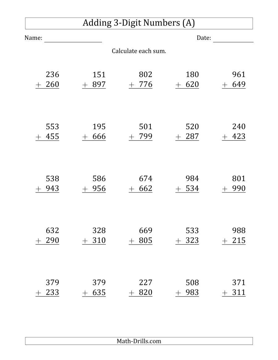 3 Digit Addition Worksheets | Worksheet Hero