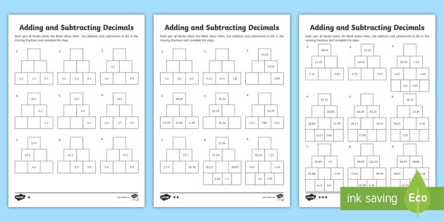 Decimal Addition And Subtraction Games Worksheets Worksheet Hero