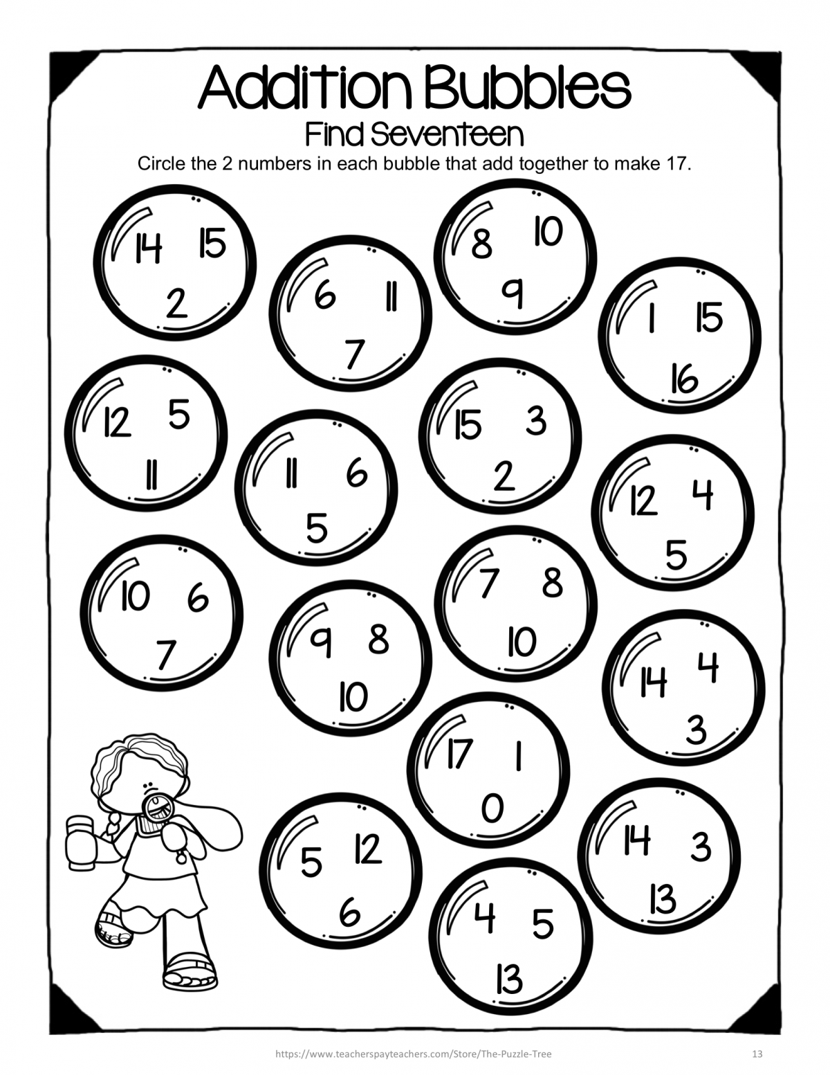 Addition Bubbles Addition Worksheets Within  For Fact Fluency