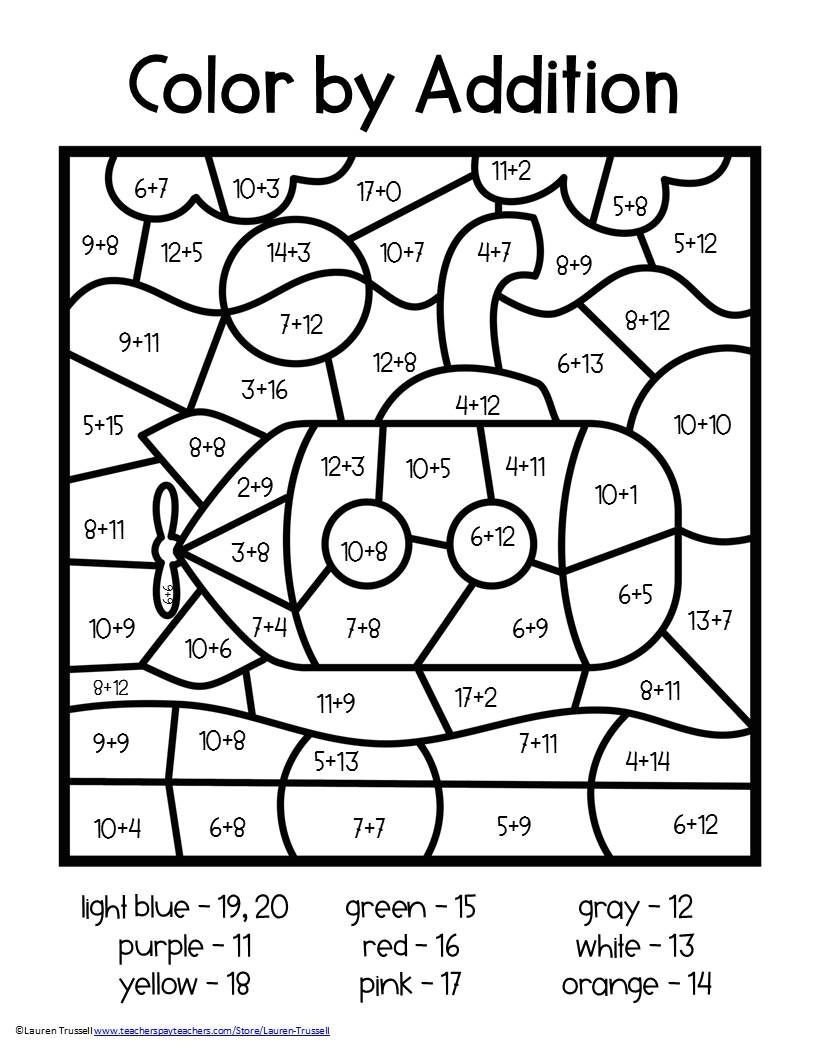 Color By Number Addition Printable Printable Blank World