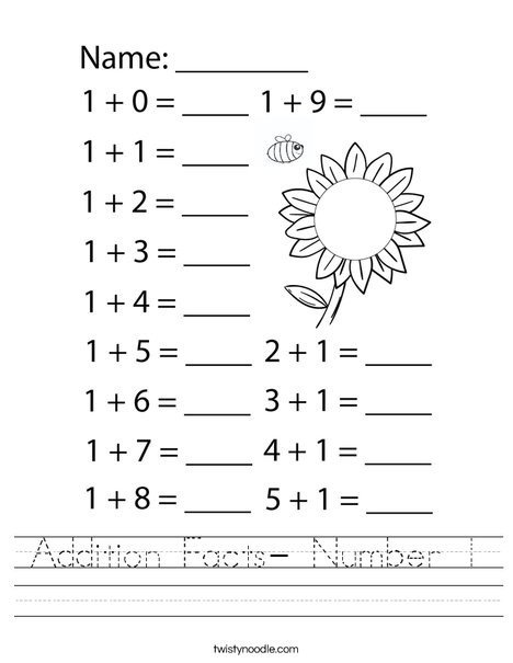 Addition Facts To 10 Worksheet