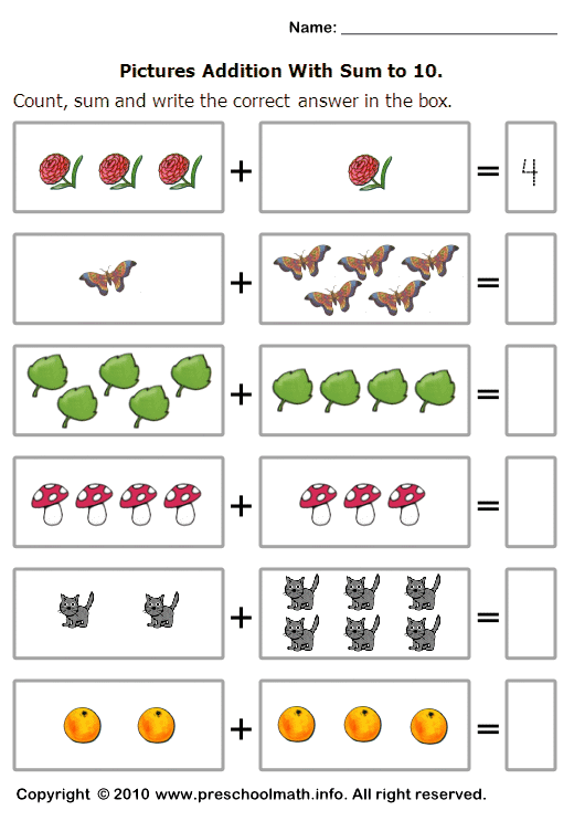 Basic Addition Worksheets With Sum To