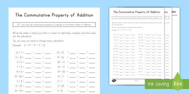 Examples Of The Commutative Property Of Addition Worksheets Worksheet 