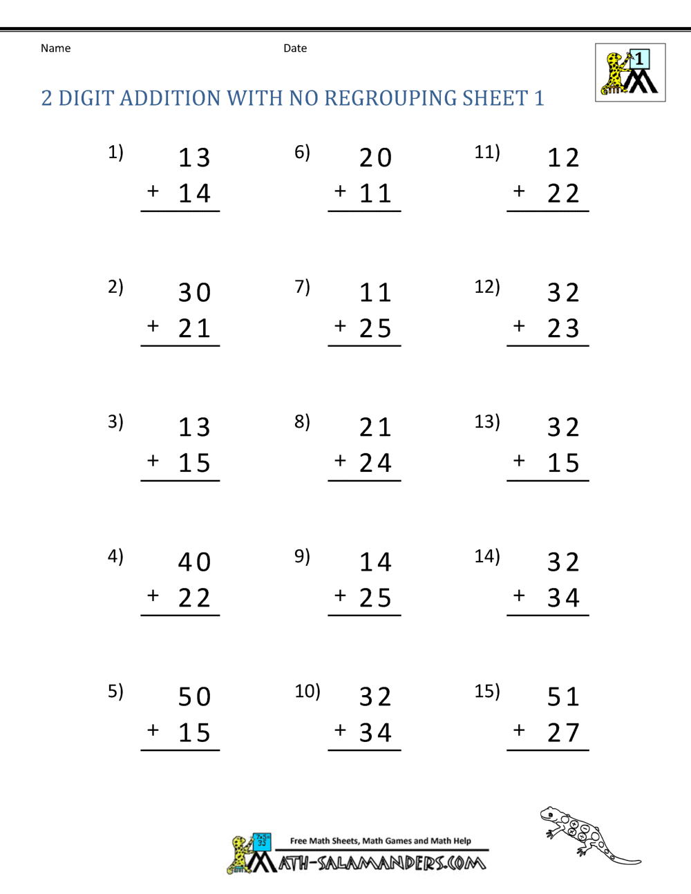 Digit Addition Without Regrouping