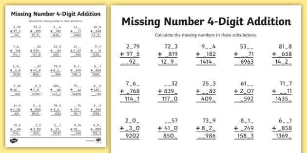 Missing Number Addition Worksheets Worksheet Hero