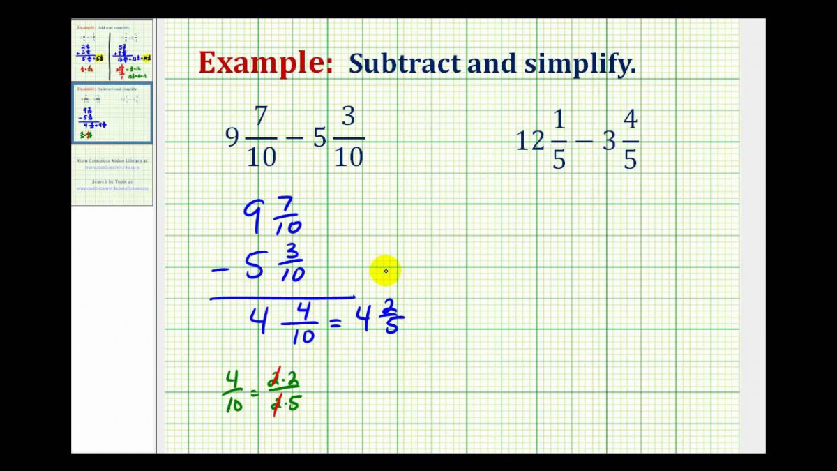 Ex Subtract Mixed Numbers With Like Denominators