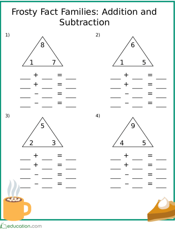 Fact Family Triangles Addition And Subtraction Worksheets Worksheet Hero