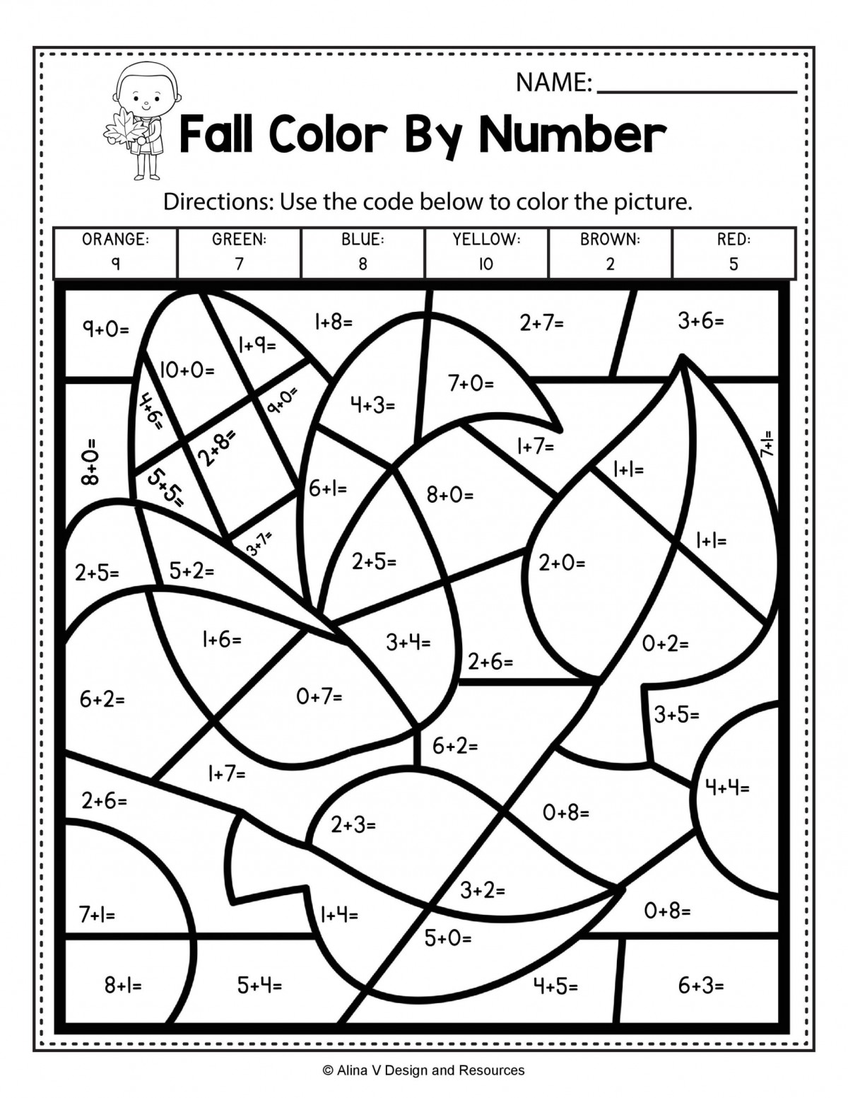 Fall Adding 3 Numbers Worksheet