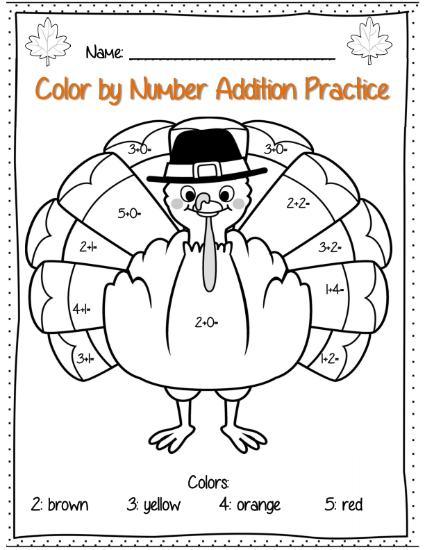 Thanksgiving Addition For First Grade Worksheets | Worksheet Hero