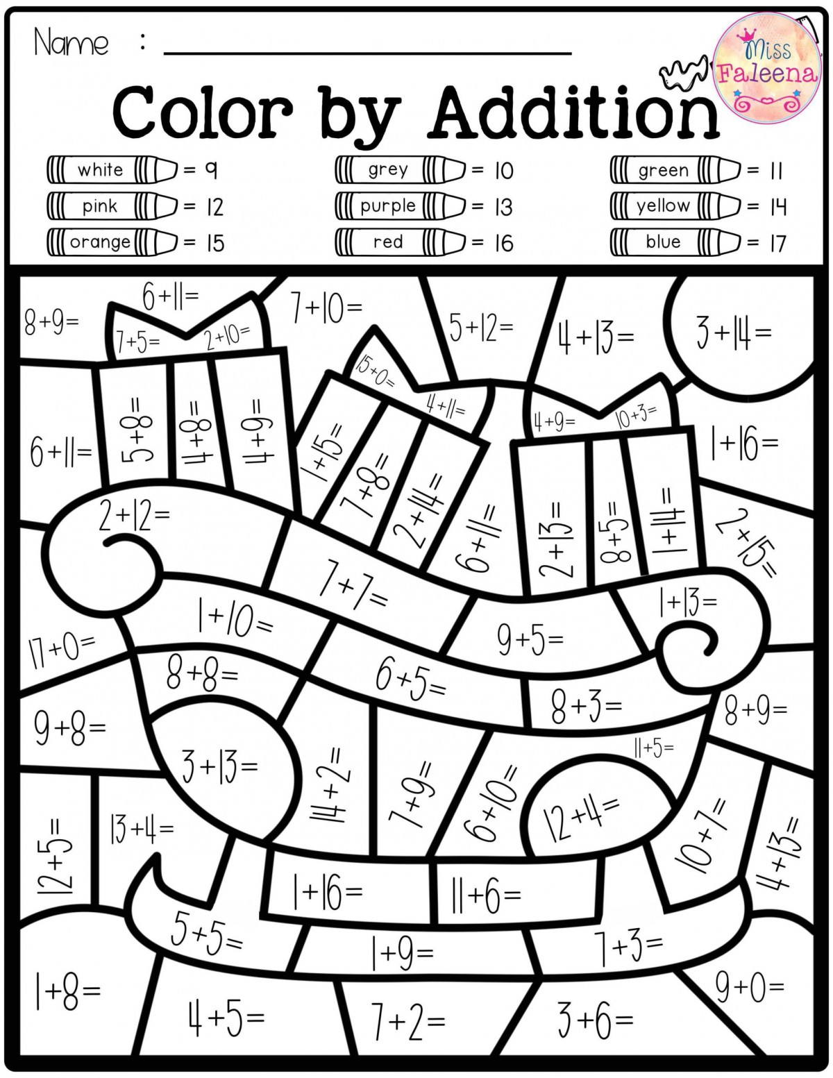 Free Color By Code Math Number Addition Subtraction Check Writing