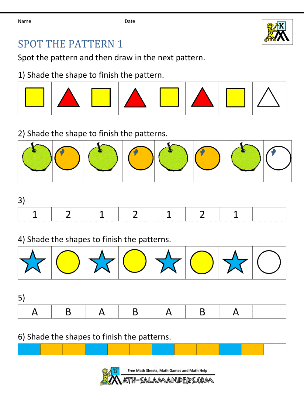 Pattern Sequence Worksheets Worksheet Hero