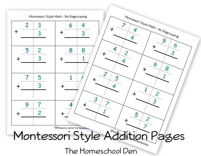 Free Montessori Style Addition Sheets And Place Value Activities