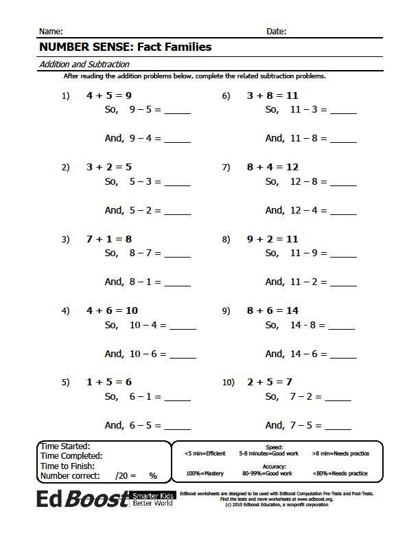Image Result For Related Subtraction And Addition Facts Worksheets