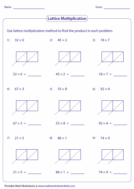 Lattice Multiplication Worksheets Free Printable