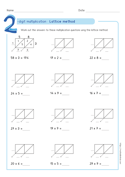 lattice method addition worksheets worksheet hero