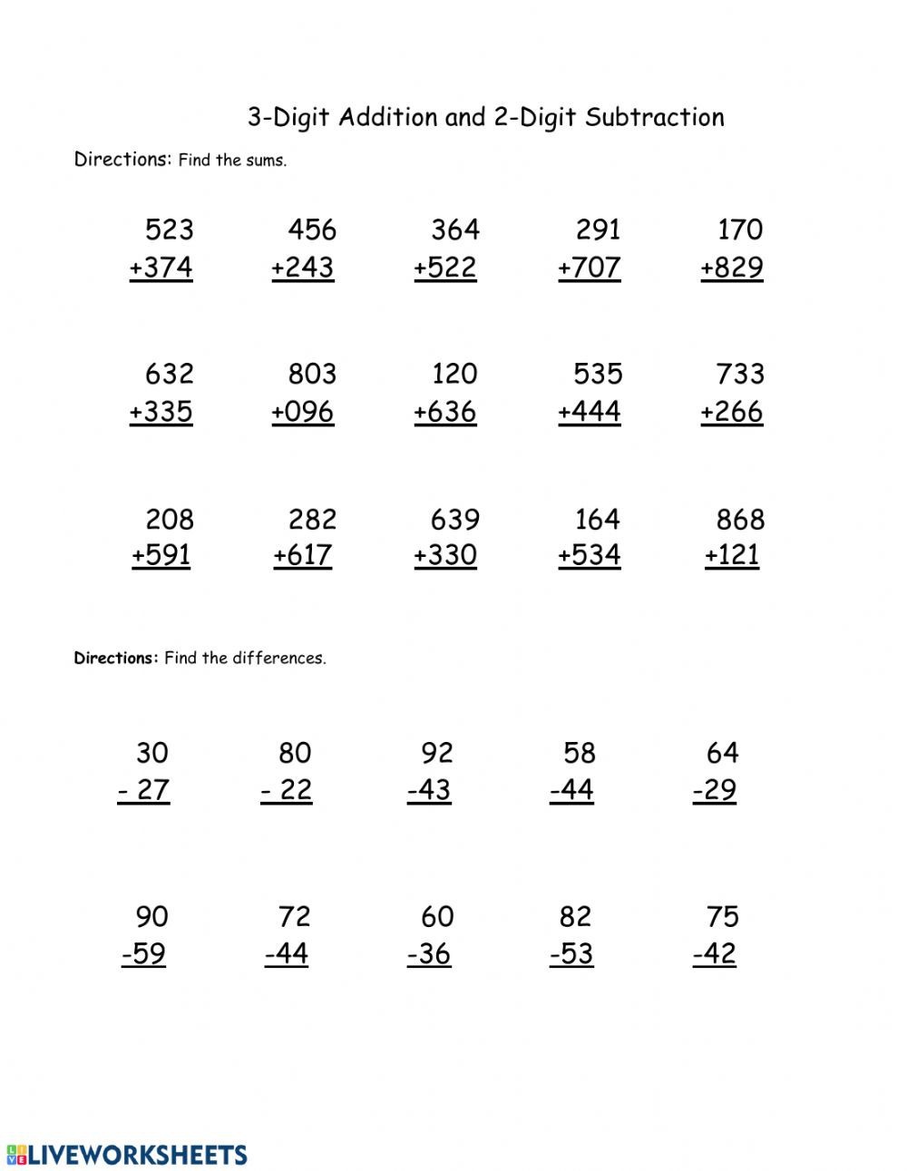 Addition And Subtraction Grade 3 Worksheets : 4 Digit Subtraction