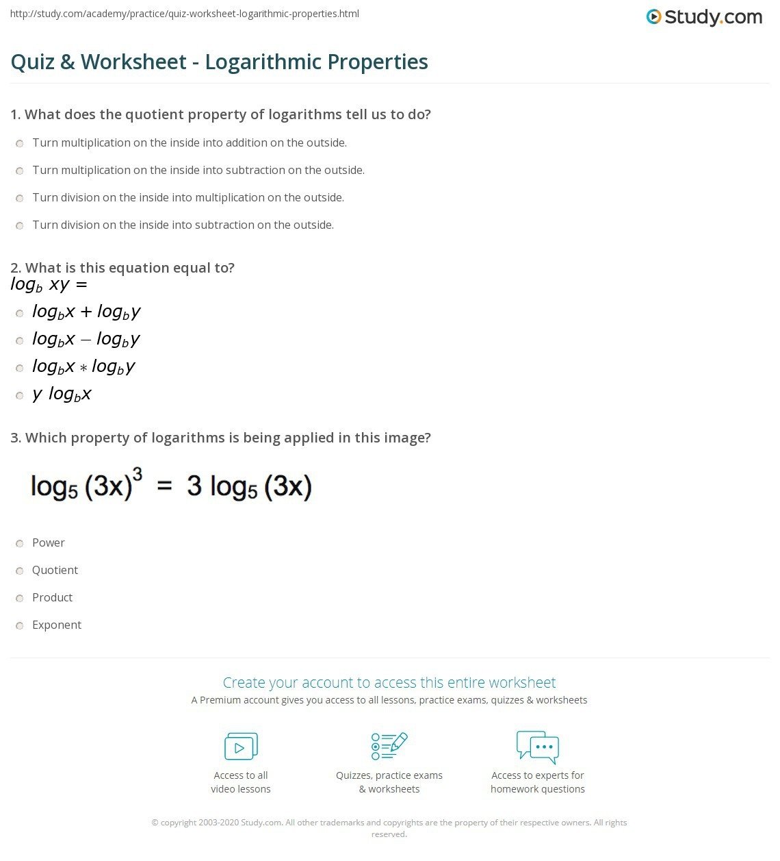 Log Addition Properties Worksheets Worksheet Hero