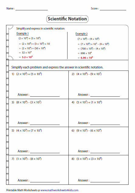 Math Scientific Notation Worksheet