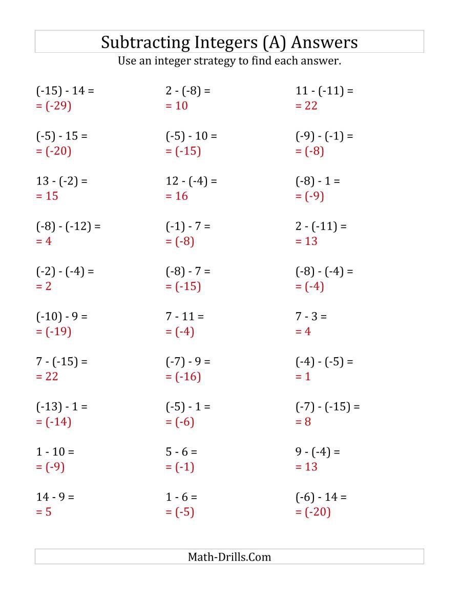Addition Of Integers With Answers Worksheets Worksheet Hero