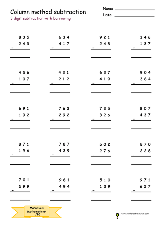 Column Method Multiplication Worksheet