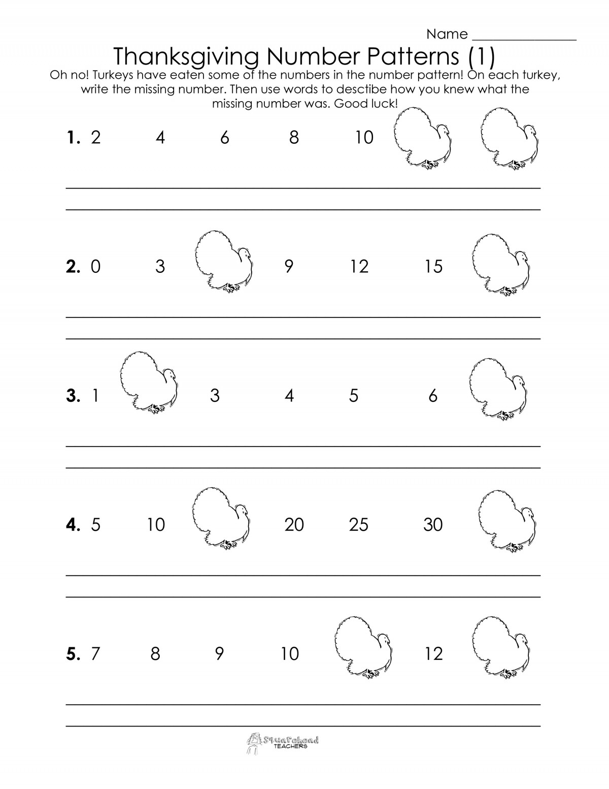 Number Patterns Worksheets for Grade 1 Number numbersworksheet