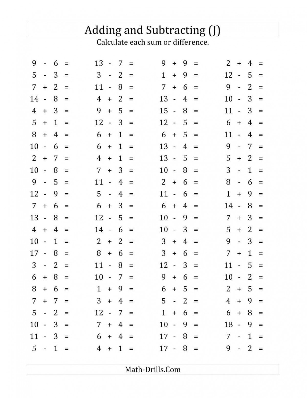 Addition And Subtraction Test Worksheets | Worksheet Hero