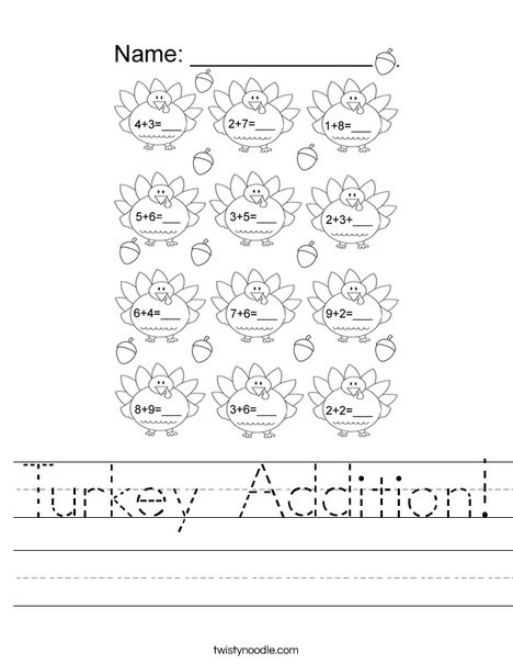 Turkey Addition Worksheets Worksheet Hero