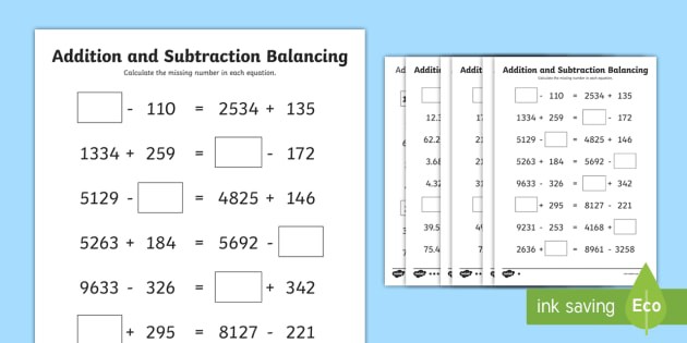 Addition And Subtraction Equations Worksheets Worksheet Hero