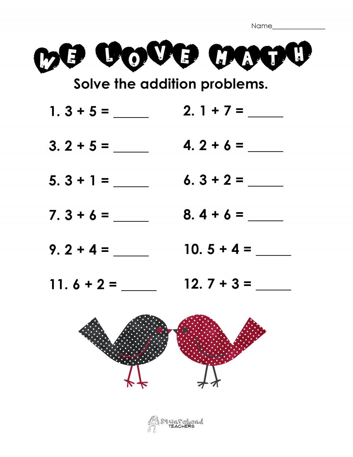Valentines Day Math Simple Addition Worksheet Valentines Day Math Simple Addition Worksheet
