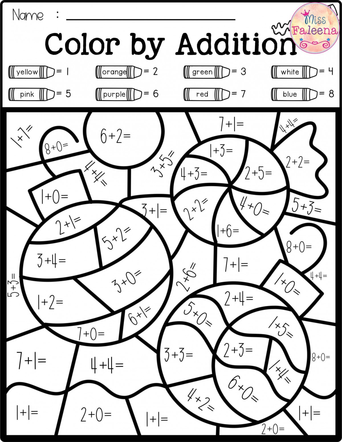 Winter Color By Code Math Number Addition Free Game Worksheets