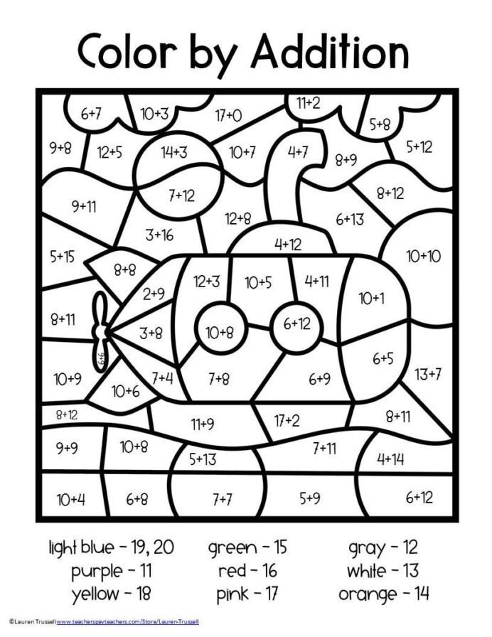 Addition Math Coloring Worksheets | Worksheet Hero
