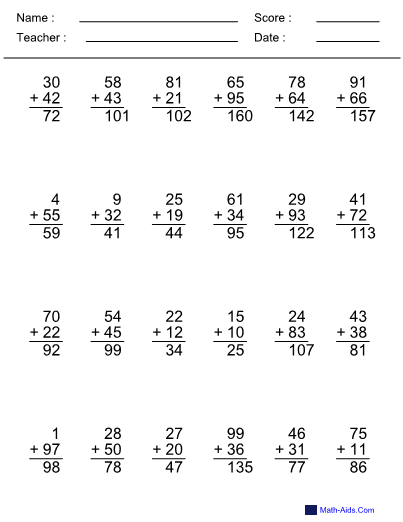 Addition Math Aids Worksheets Worksheet Hero