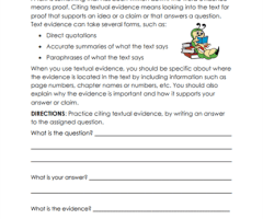 Citing Textual Evidence Worksheets
