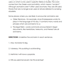 Archaism Worksheets