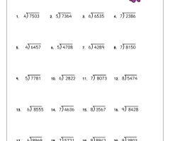 4-digit By 1-digit Division Worksheets