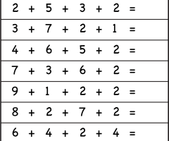 Adding 4 Numbers Worksheets