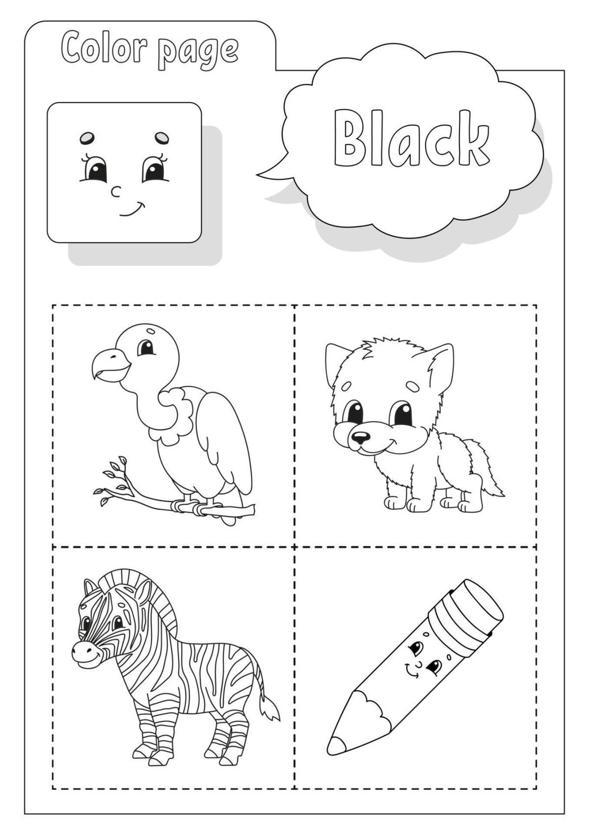 Coloring book black. Learning colors. Flashcard for kids. Cartoon ...