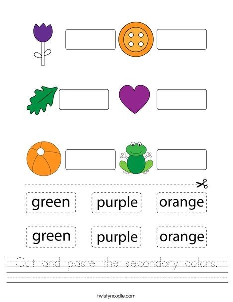 Cut and paste the secondary colors Worksheet - Twisty Noodle Cut and paste the secondary colors Worksheet - Twisty Noodle