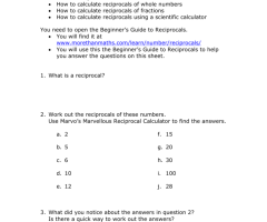 Reciprocals Worksheets