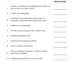 Claim Vs. Evidence Worksheets