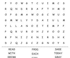 Kindergarten Word Search Worksheets