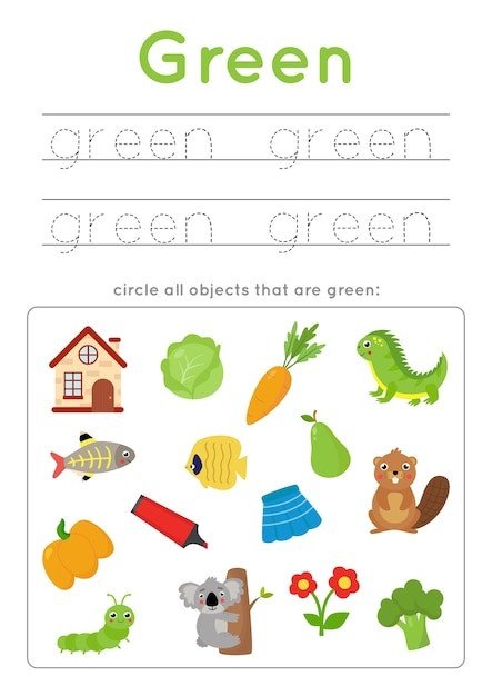 Premium Vector | Color learning worksheet for preschool kids. green ...