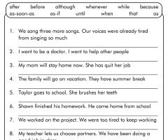 Subordinating Conjunctions Worksheets